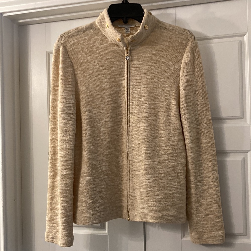St. John sport wool Santana knit metallic glitter zip down sweater